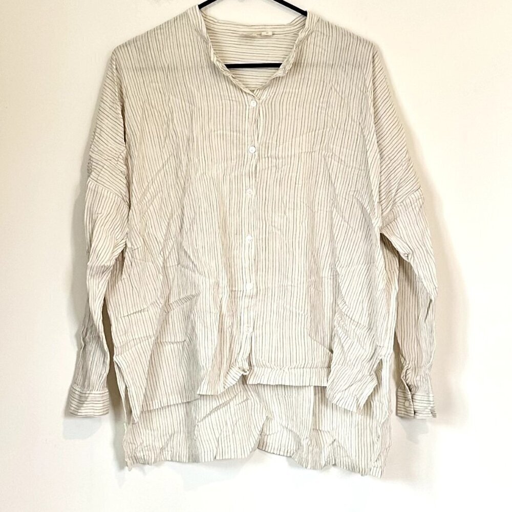 Eileen Fisher The Fisher Project Casual High Low Striped Button Down Top - Size